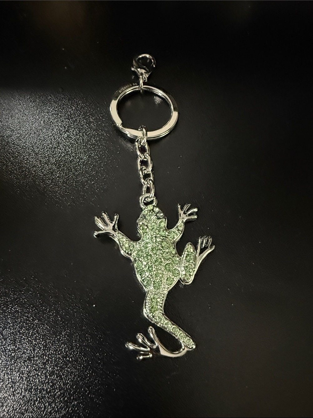 Green Crystal Silver Tone Frog 🐸 Keychain